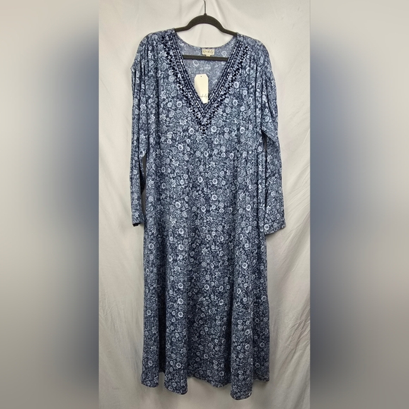 Wonderly Blue Flower Embroidered Whimsical Fairy Gauze Maxi Dress sz XL NWT - Picture 1 of 7